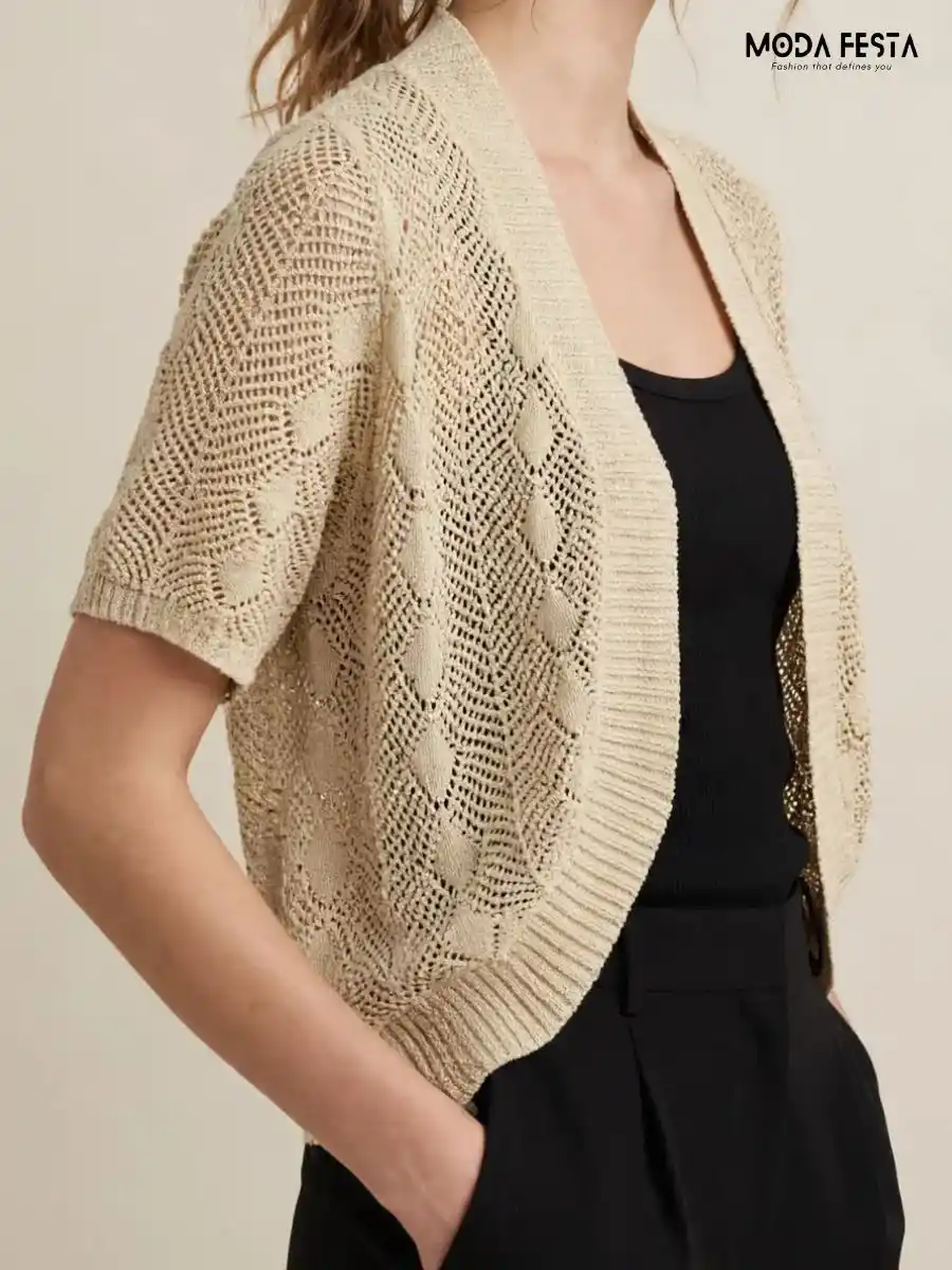 ModaFesta -Black Sheer Tie-Front Shrug